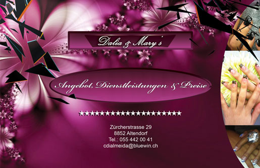 Preisliste Kosmetik Nageldesign Nagelkosmetik Naildesign Haarentfernung Tattoos Manicure Pedicure ---> zur Startseite