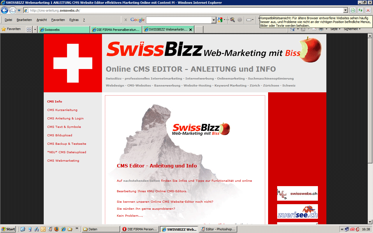 Vollansicht zum Kompatilitätsmodus im Internet Explorer 8